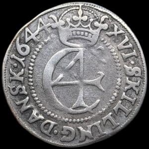 1644, 1 mark "Hebærer", Chr.IV, Sieg 71.2, Hede 149, Kva. 1+-1