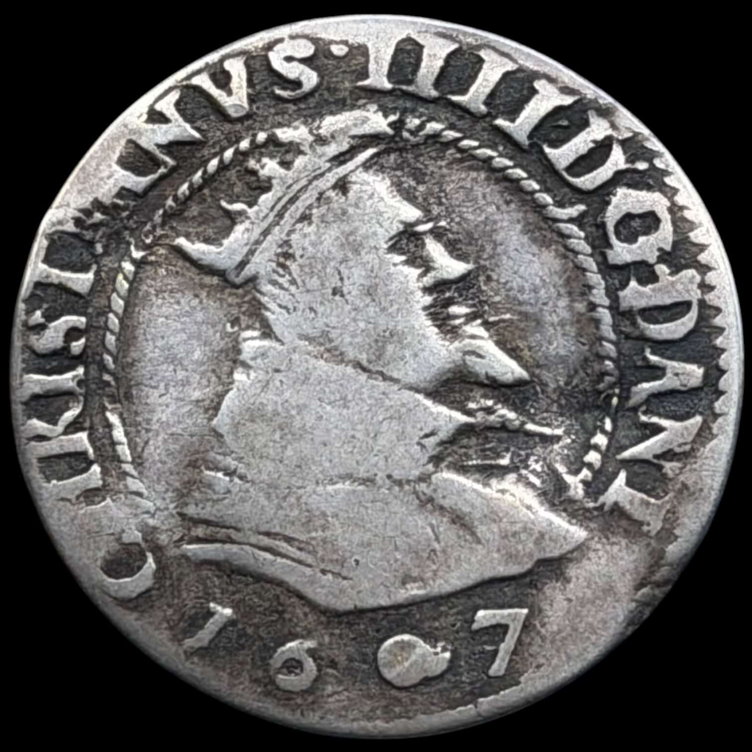 1607, 8 skilling, Chr.IV, Sieg 54.1, Hede 93A, Kva. 1-1+