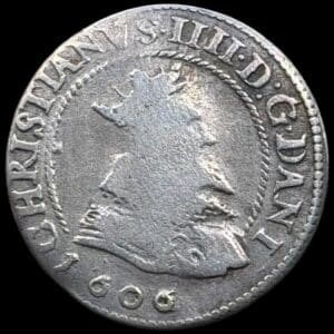 1606, 8 skilling, Chr.IV, Sieg 54.1, Hede 93A, Kva. 1 har været monteret