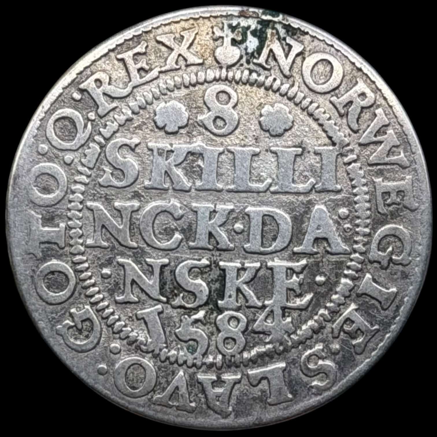 1584, 8 skilling, Fre.II, Sieg 14, Hede 26, Kva. 1-1+