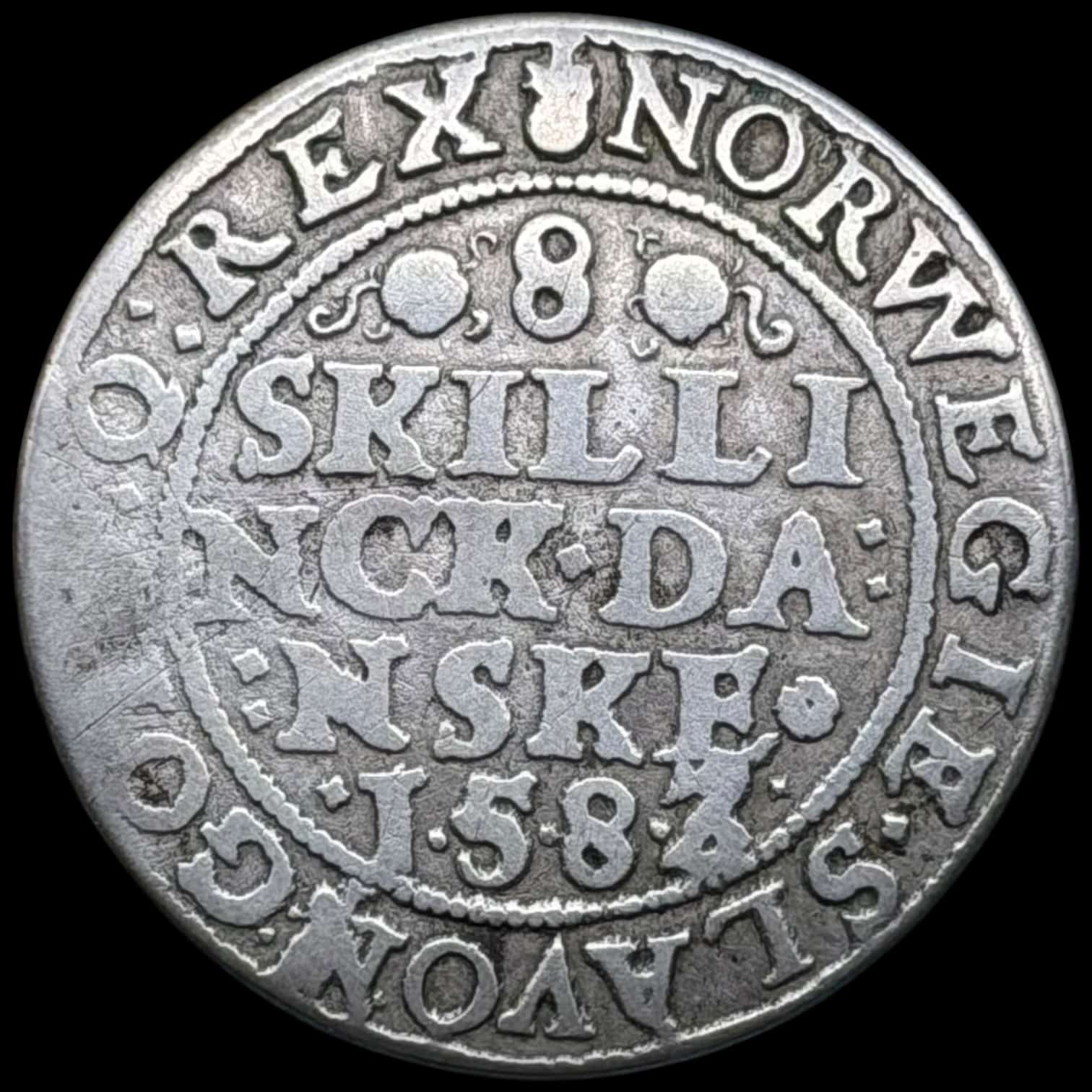 1583, 8 skilling, Fre.II, Sieg 14, Hede 26, Kva. 1-1+