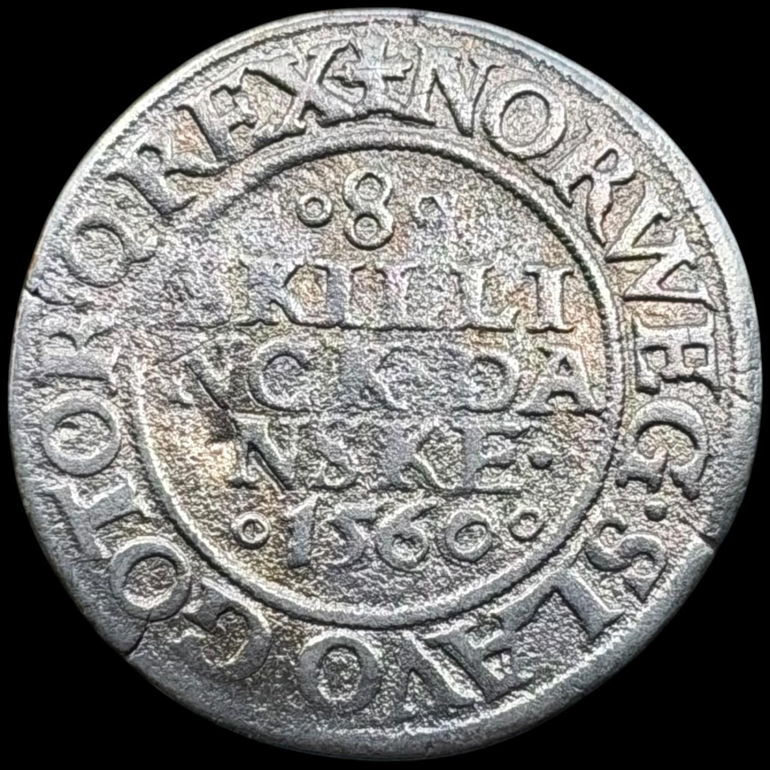 1560, 8 skilling, Fre.II, Sieg 11, Hede 10, Kva. 1 renset