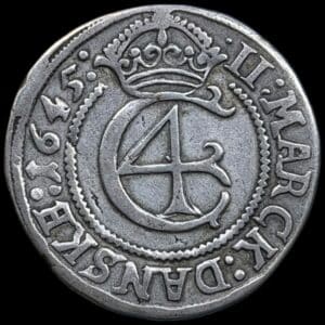 1645, 2 mark, Chr.IV, Sieg 76.2, Hede 148, Kva. 1-1+