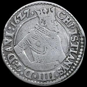 1627, 1 mark, Glückstadt, Chr.IV, Sieg 176, Hede 173, Kva. 1 ridser ex. BR 2305/5275 2023 u.alm årstal