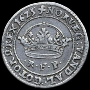 1625, 1 krone, Chr.IV, Sieg 86, Hede 127, Kva. 1+