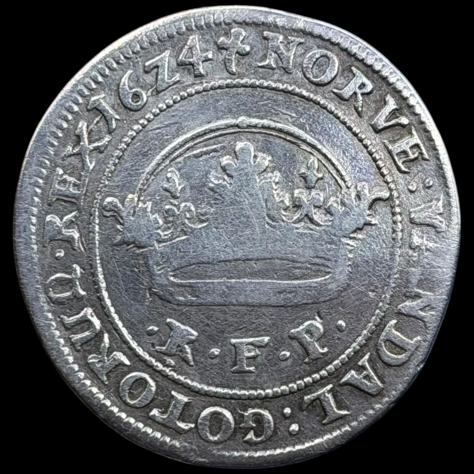1624, 1 krone, Chr.IV, Sieg 86, Hede 127, Kva. 1+-1 renset