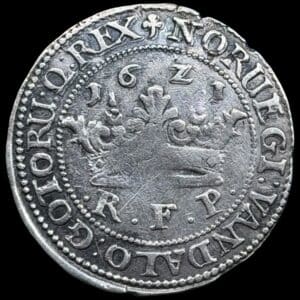 1621, 1 krone, Chr.IV, Sieg 79.4, Hede 107A, Kva 1-1+ blanket fejl i kanten