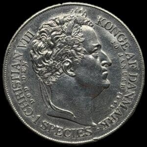 1848 VS, 1 speciedaler “Tronskifte”, Fre.VII, Sieg 7, Hede 3, Kva. 01-1+ Vh.