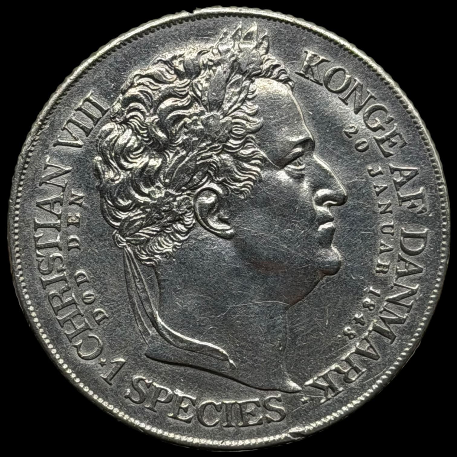 1848 VS, 1 speciedaler “Tronskifte”, Fre.VII, Sieg 7, Hede 3, Kva. 01-1+ Vh.