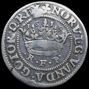 1619, 1/2 krone, Chr.IV, Sieg 79.3, Hede 107A, Kva. 1-1+
