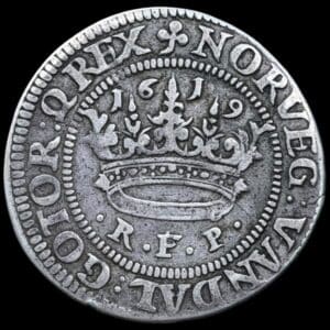 1619, 1/2 krone, Chr.IV, Sieg 79.3, Hede 107A, Kva. 1+