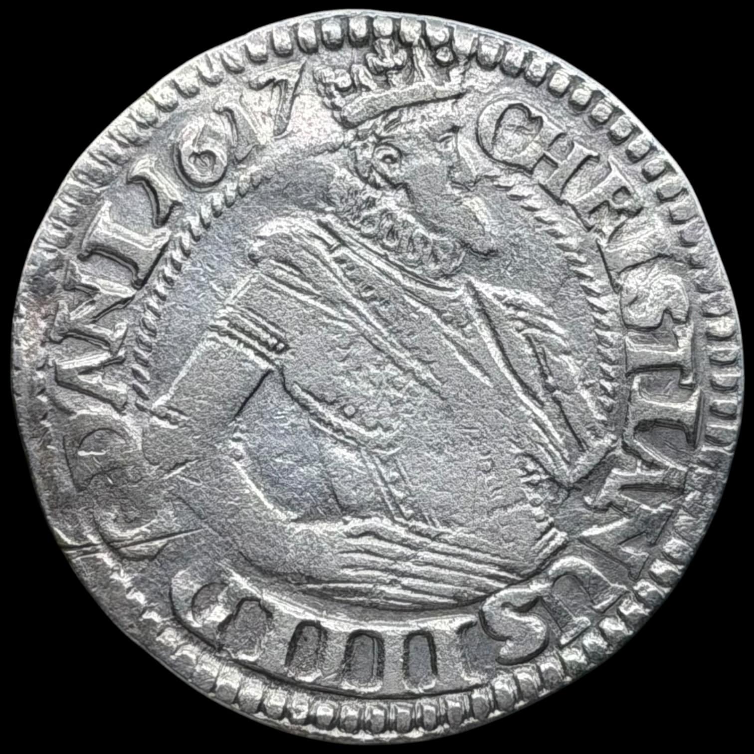 1617, 1 mark, Chr.IV, Sieg 68.3, Hede 68.3, Hede 99C, KVa. 1+ renset, svag monteringspor på rand