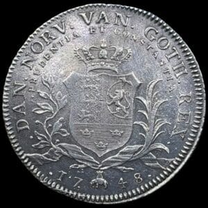 1748, krone, Fre.V, Sieg 12.1, Hede 31A, Kva. 1+-01 svag renset