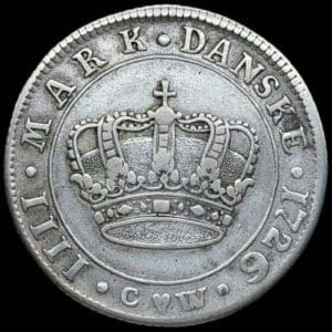 1726, 1 krone, Fre.IV, Sieg 20, Hede 40, Kva. 1+
