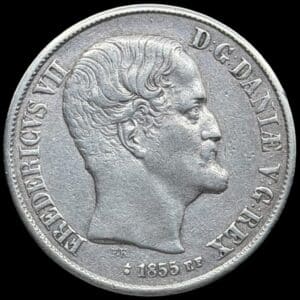 1855 FF, 1 rigsdaler, Fre.VIII, Sieg 13.2, Hede 8B, Kva. 1+