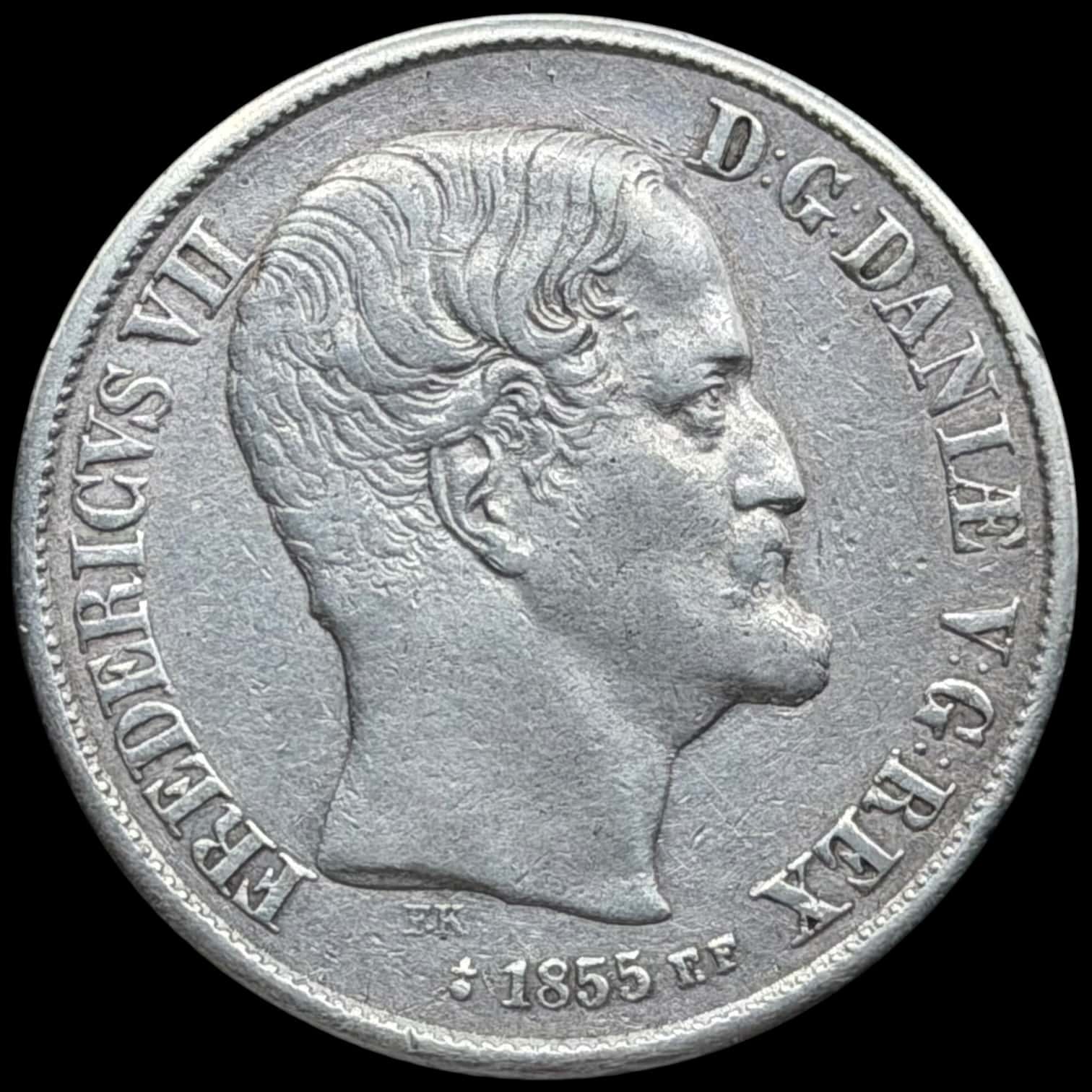 1855 FF, 1 rigsdaler, Fre.VIII, Sieg 13.2, Hede 8B, Kva. 1+