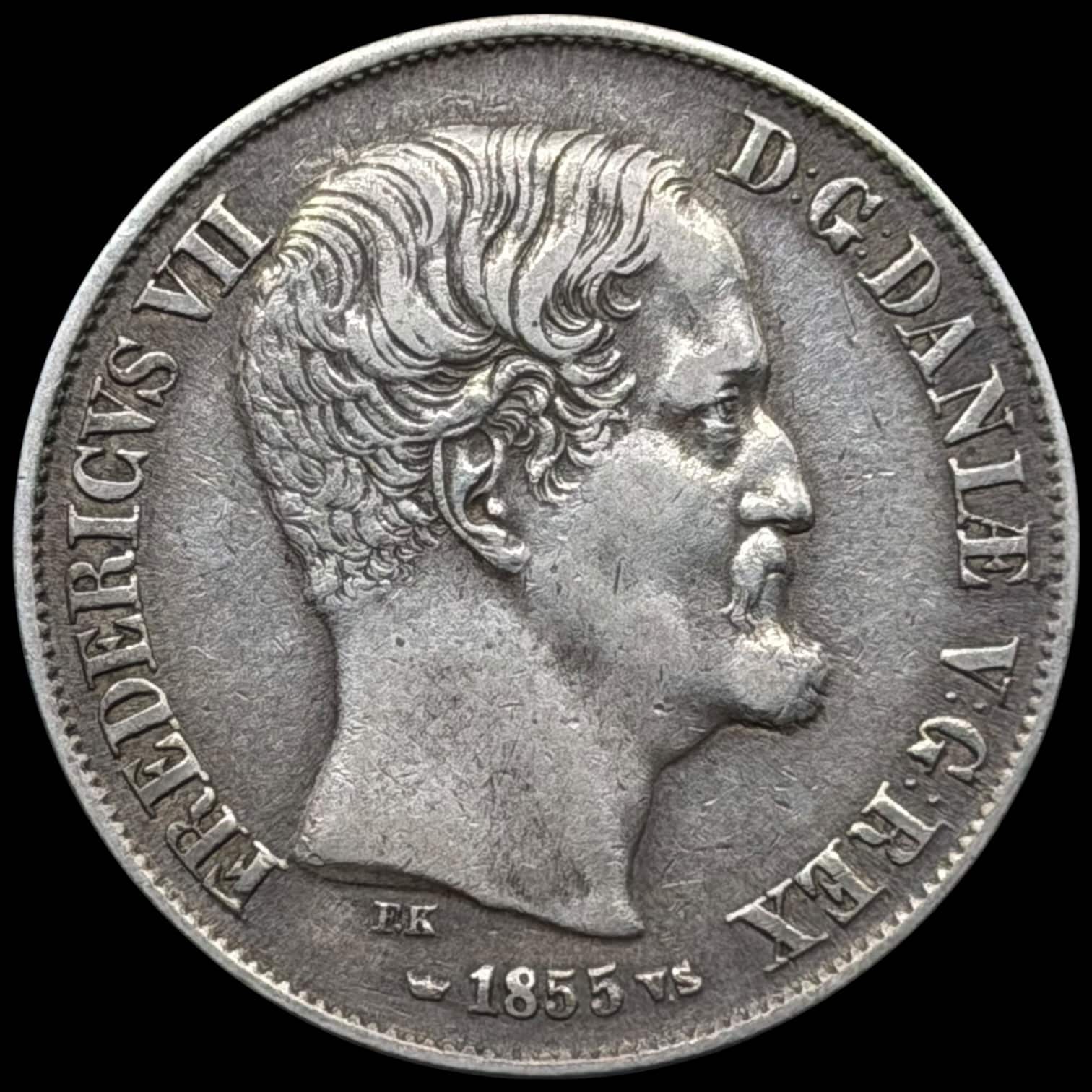 1855 VS, 1 Rigsdaler, Fre.VII, Sieg 13.1, Hede 8A, Kva. 1+