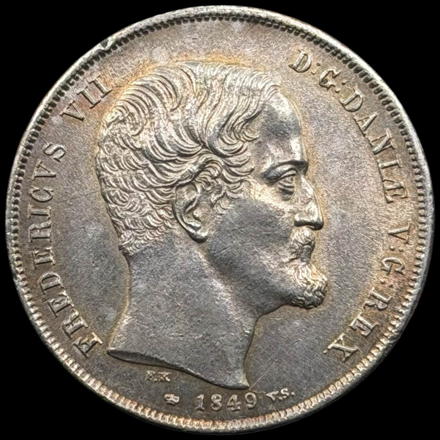 1849 VS, 1 rigsbankdaler, Fre.VII, Sieg 5, Hede 5, Kva. 01 lille kantstød