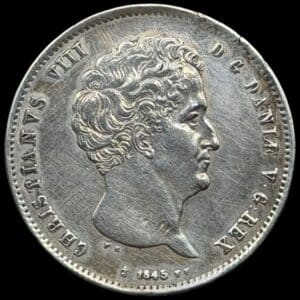 1845 FF, 1 rigsbankdaler, Chr.VIII, Sieg 12.2, Hede 4B, Kva. 1-1+ renset