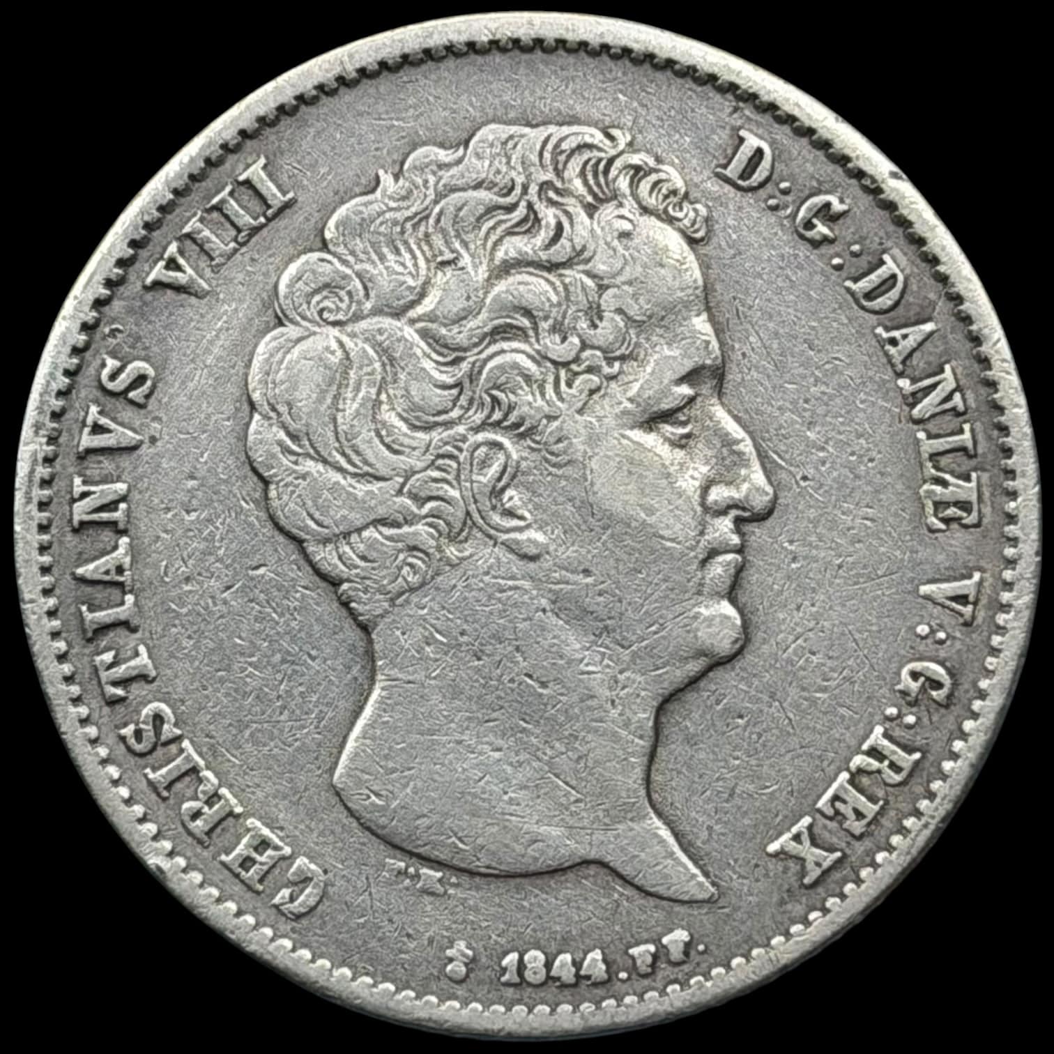 1844 FF, 1 rigsbankdaler, Chr.VIII, Sieg 12.2, Hede 4B, Kva. 1-1+