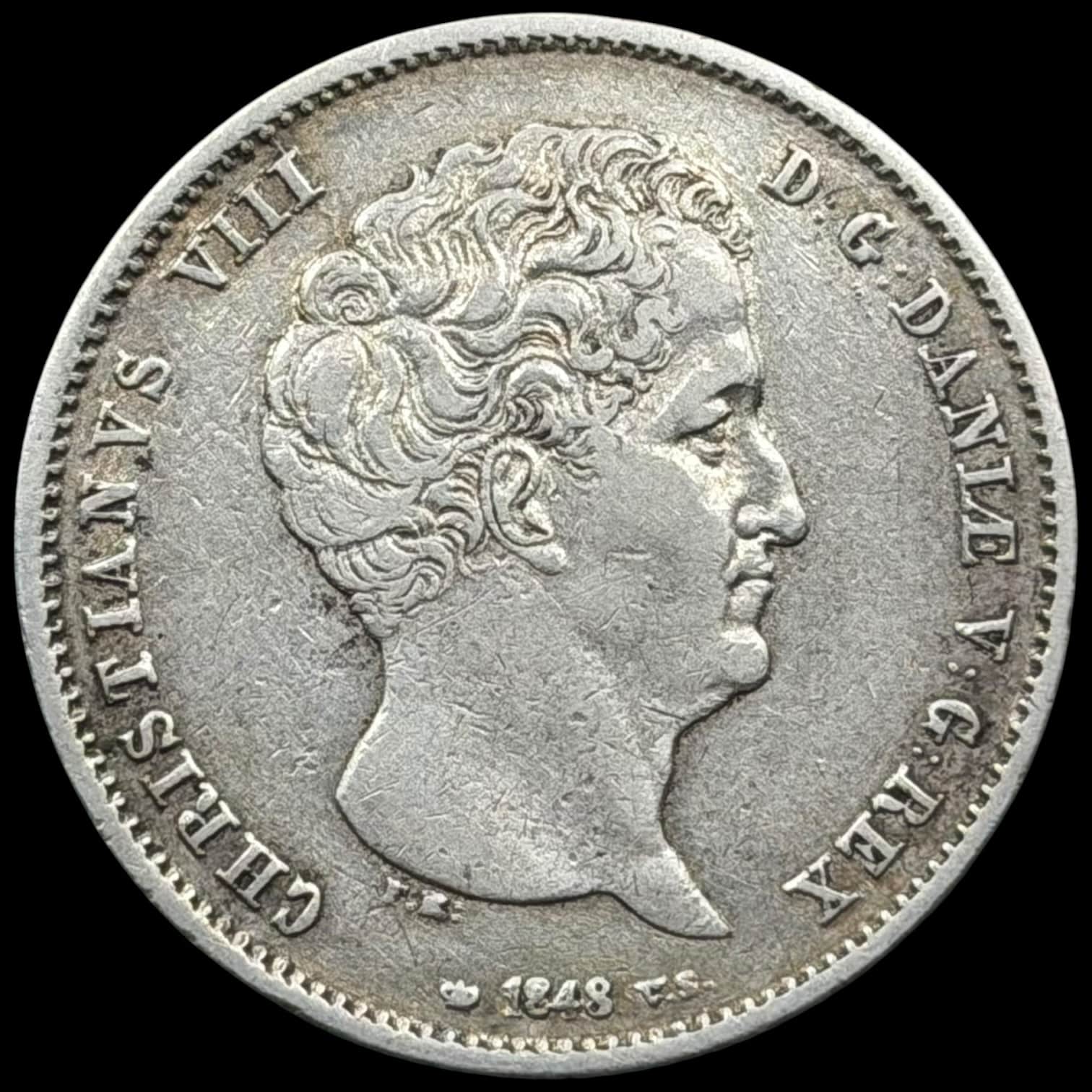 1848 VS, 1 rigsbankdaler, Chr.VIII, Sieg 12.1, Hede 4A, Kva. 1+
