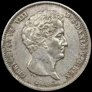 1843 VS, 1 rigsbankdaler, Chr.VIII, Sieg 12.1, Hede 4A, Kva. 01-1+