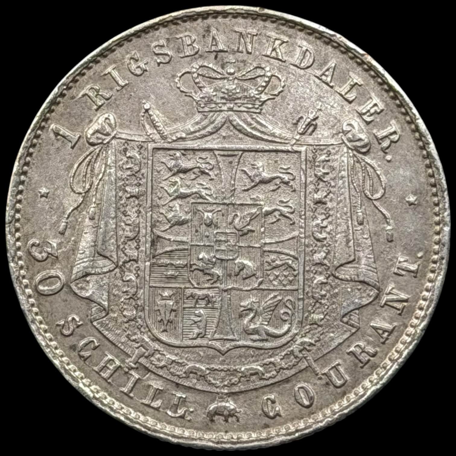 1843 VS, 1 rigsbankdaler, Chr.VIII, Sieg 12.1, Hede 4A, Kva. 01-1+ - Image 2