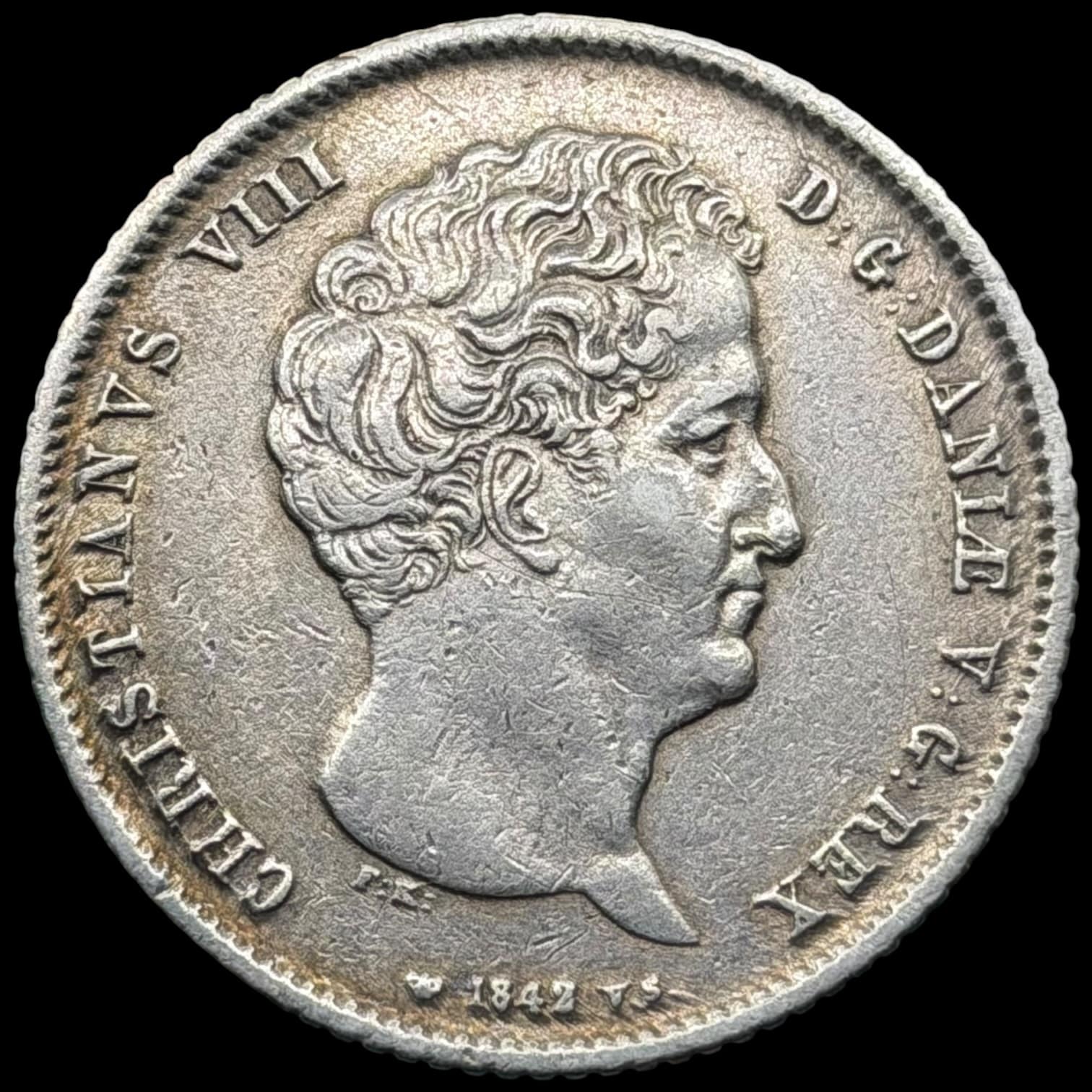 1842 VS, 1 rigsbankdaler, Chr.VIII, Sieg 12.1, Hede 4A, Kva. 1+