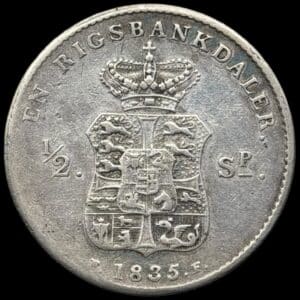 1835 FF, 1 rigsbankdaler / 1/2 speciedaler, Fre.VI, Sieg 28.1, Hede 27A, Kva. 1+-1 " meget sjælden"