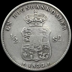 1833 FF, 1 rigsbankdaler / 1/2 speciedaler, Fre.VI, Sieg 28.1, Hede 27A, Kva. 1