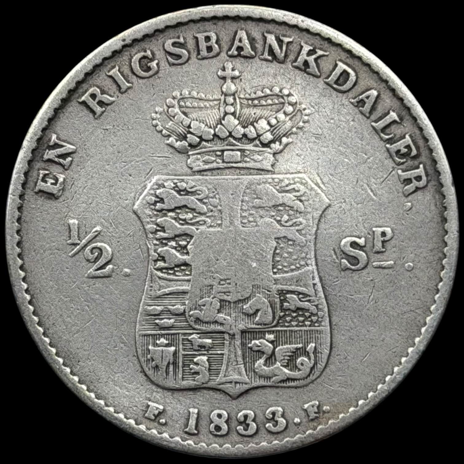 1833 FF, 1 rigsbankdaler / 1/2 speciedaler, Fre.VI, Sieg 28.1, Hede 27A, Kva. 1