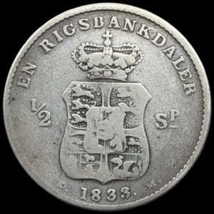 1833 KM, 1 rigsbankdaler / 1/2 speciedaler, Fre.VI, Sieg 27.2, Hede 27B, Kva. 1