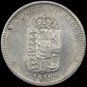 1818 CB, 1 rigsbankdaler, Fre.VI, Sieg 26.4, Hede 24D, Kva.01-1+