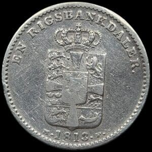 1813 MF, 1 rigsbankdaler, Fre.VI, Sieg 26.3, Hede 24C, Kva. 1-1+ renset
