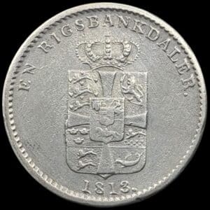 1813, 1 rigsbankdaler, Fre.VI, Sieg 26.2, Hede 24B, Kva. 1+ svag renset