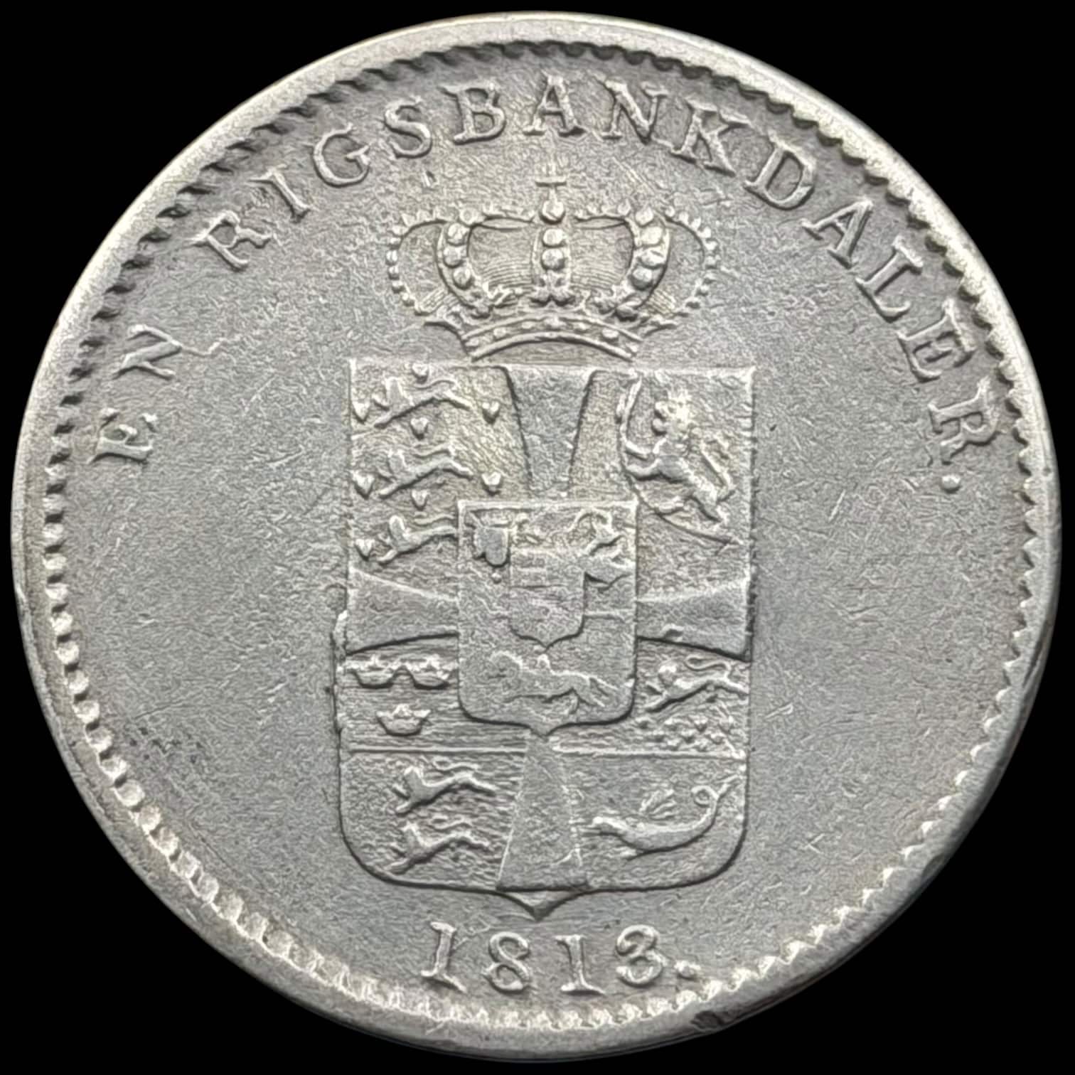 1813, 1 rigsbankdaler, Fre.VI, Sieg 26.2, Hede 24B, Kva. 1+ svag renset