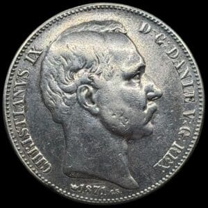 1871 CS, 2 rigsdaler, Chr.IX, Sieg 5.2, Hede 4B, Kva. 1/1+ renset u.alm årgang