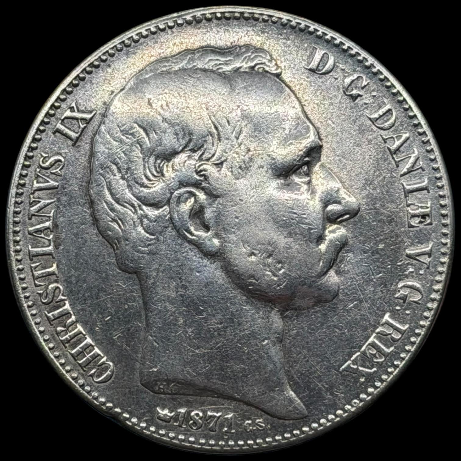 1871 CS, 2 rigsdaler, Chr.IX, Sieg 5.2, Hede 4B, Kva. 1/1+ renset u.alm årgang