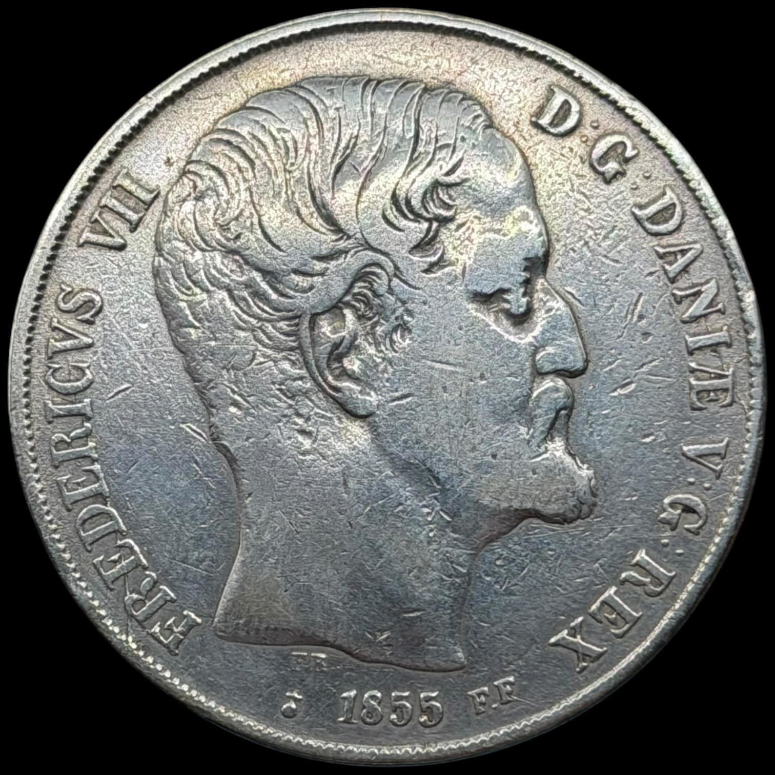 1855 FF, 2 rigsdaler, Fre.VII, Sieg 14.2, Hede 6B, Kva. 1 renset