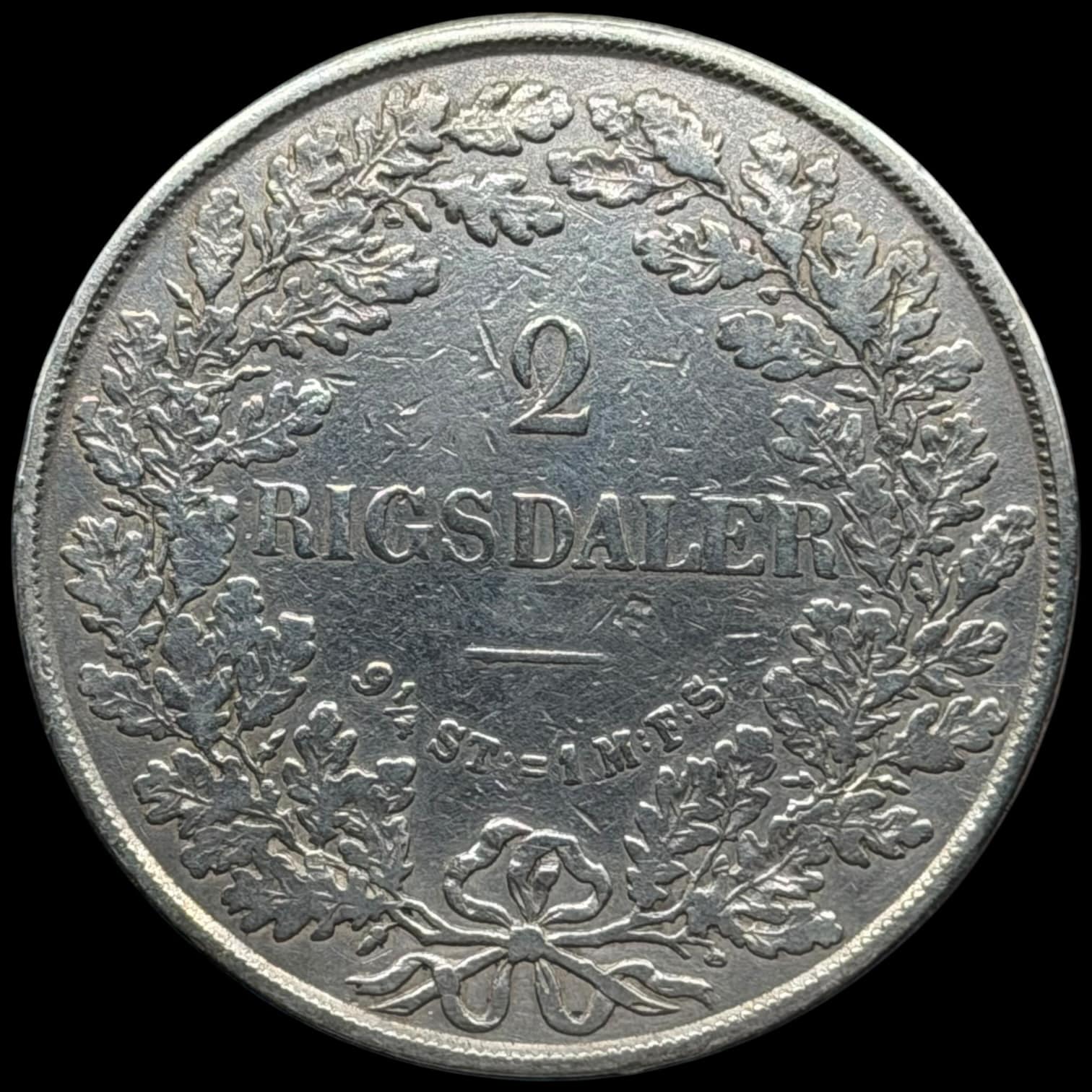 1855 FF, 2 rigsdaler, Fre.VII, Sieg 14.2, Hede 6B, Kva. 1 renset - Image 2