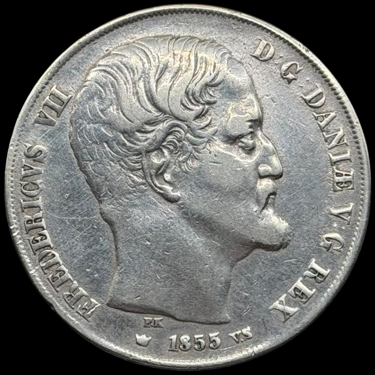 1855 VS, 2 rigsdaler, Fre.VII, Sieg 14.1, Hede 6A, Kva. 1 renset