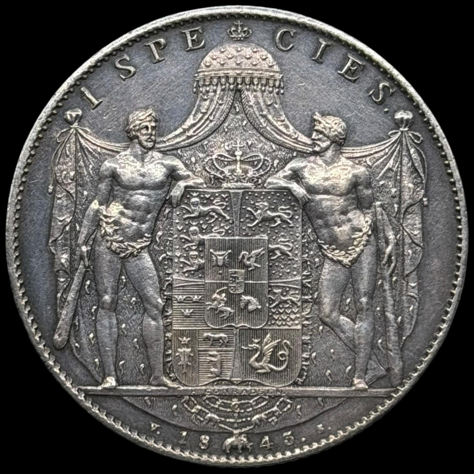 1843 VS, 1 speciedaler, Chr.VIII, Sieg 13.6, Hede 3E, Kva. 01 svag renset