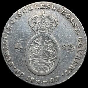1807 MF, 1 speciedaler, Slesvig Holsten, Chr.VII, Sieg 45.1, Hede 39A, Kva. 1+ svag renset