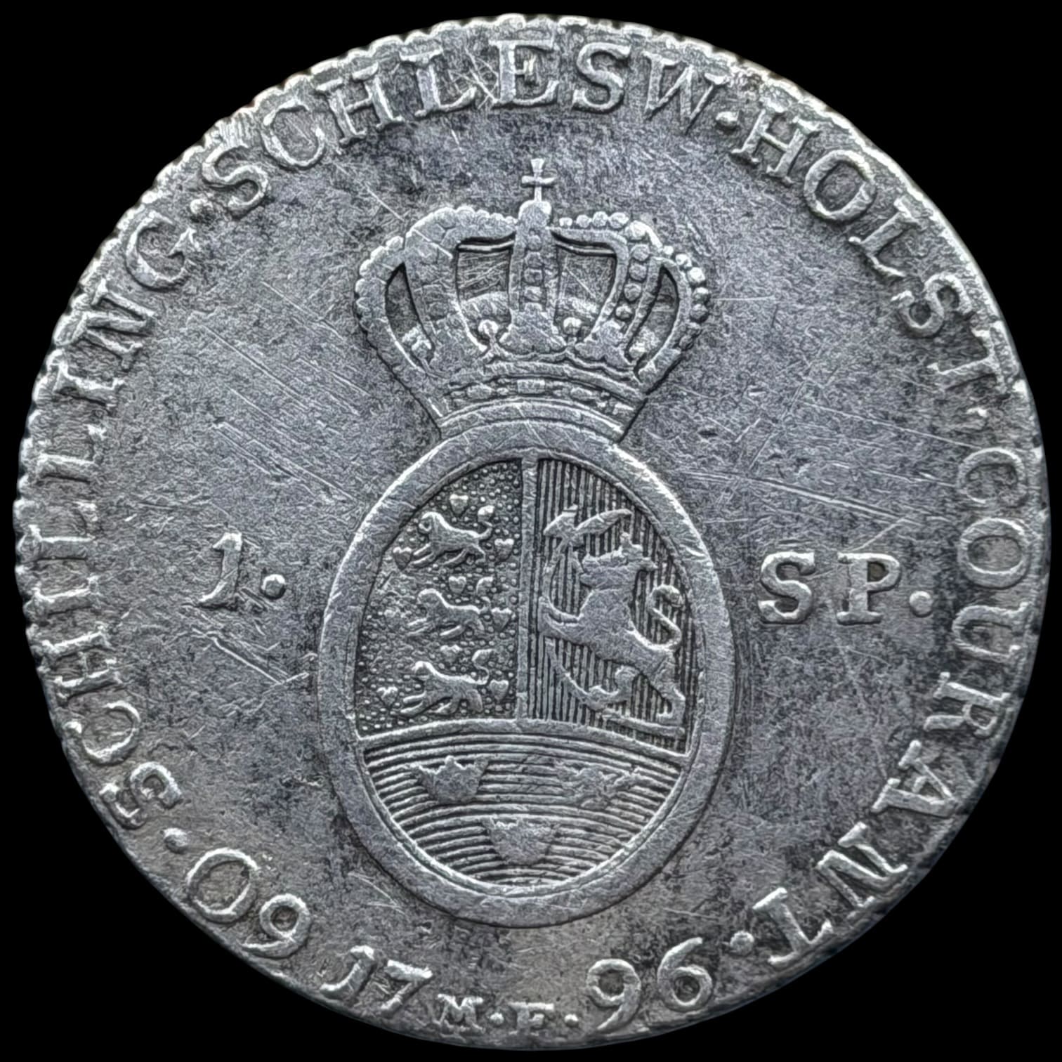 1796 MF, 1 speciedaler, Slesvig Holsten, Chr.VII, Sieg 45.1, Hede 39A, Kva. 1+-1 "Meget sjælden"