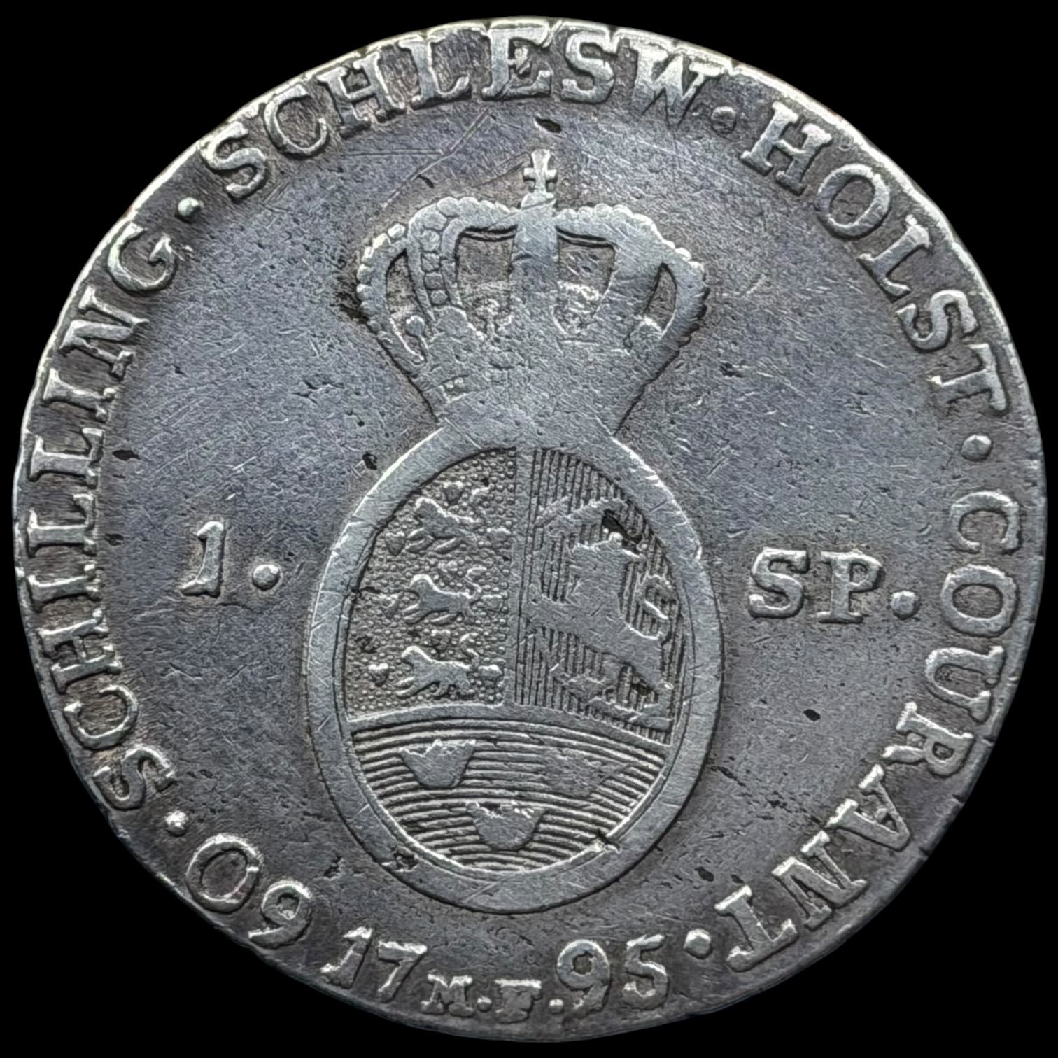 1795 MF, 1 speciedaler, Slesvig Holsten, Chr.VII, Sieg 45.1, Hede 39A, Kva. 1-1+