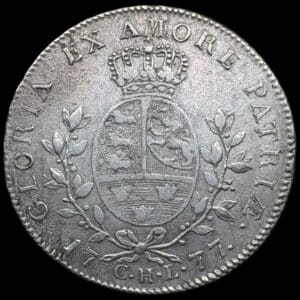 1777 CHL, 1 speciedaler, Chr.VII, Sieg 24.2, Hede 11D, Kva. 1+-1