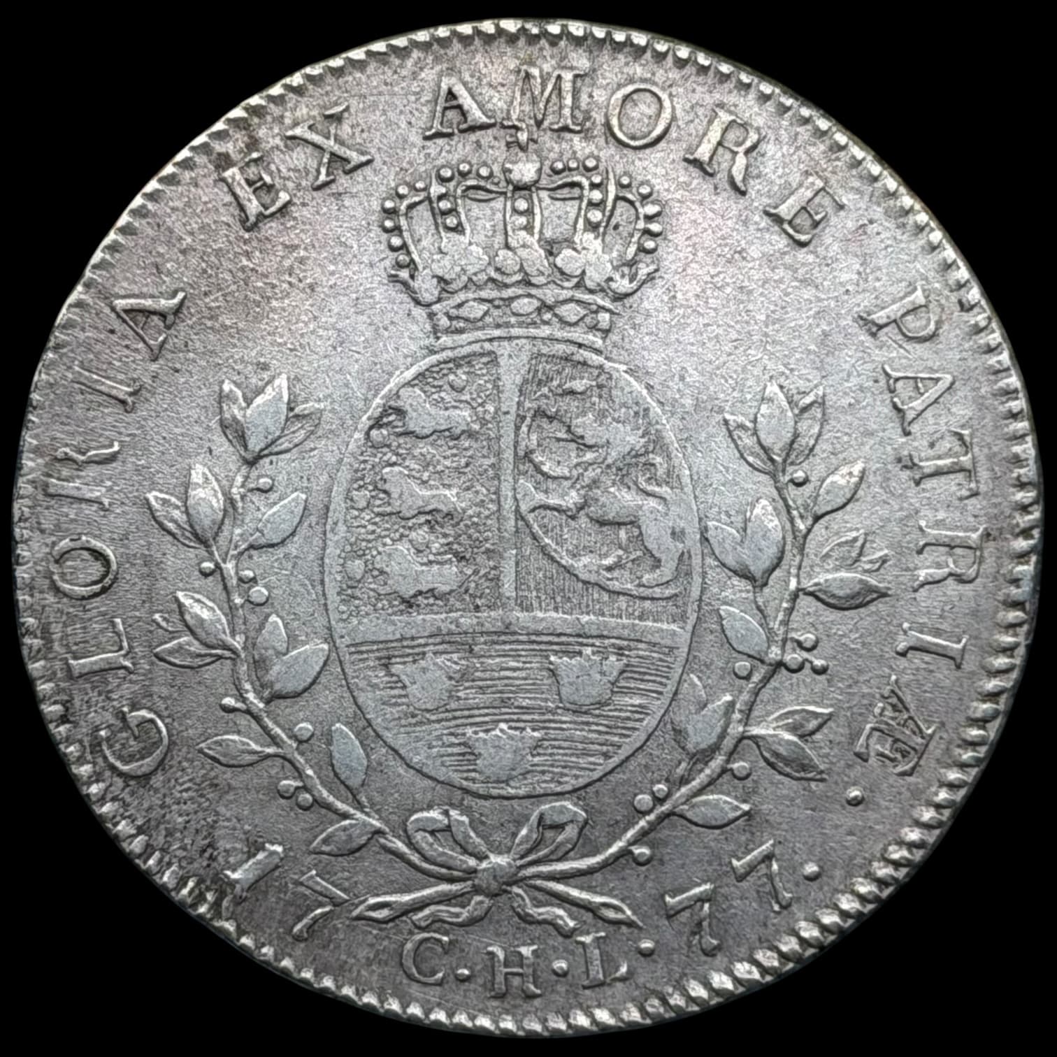 1777 CHL, 1 speciedaler, Chr.VII, Sieg 24.2, Hede 11D, Kva. 1+-1