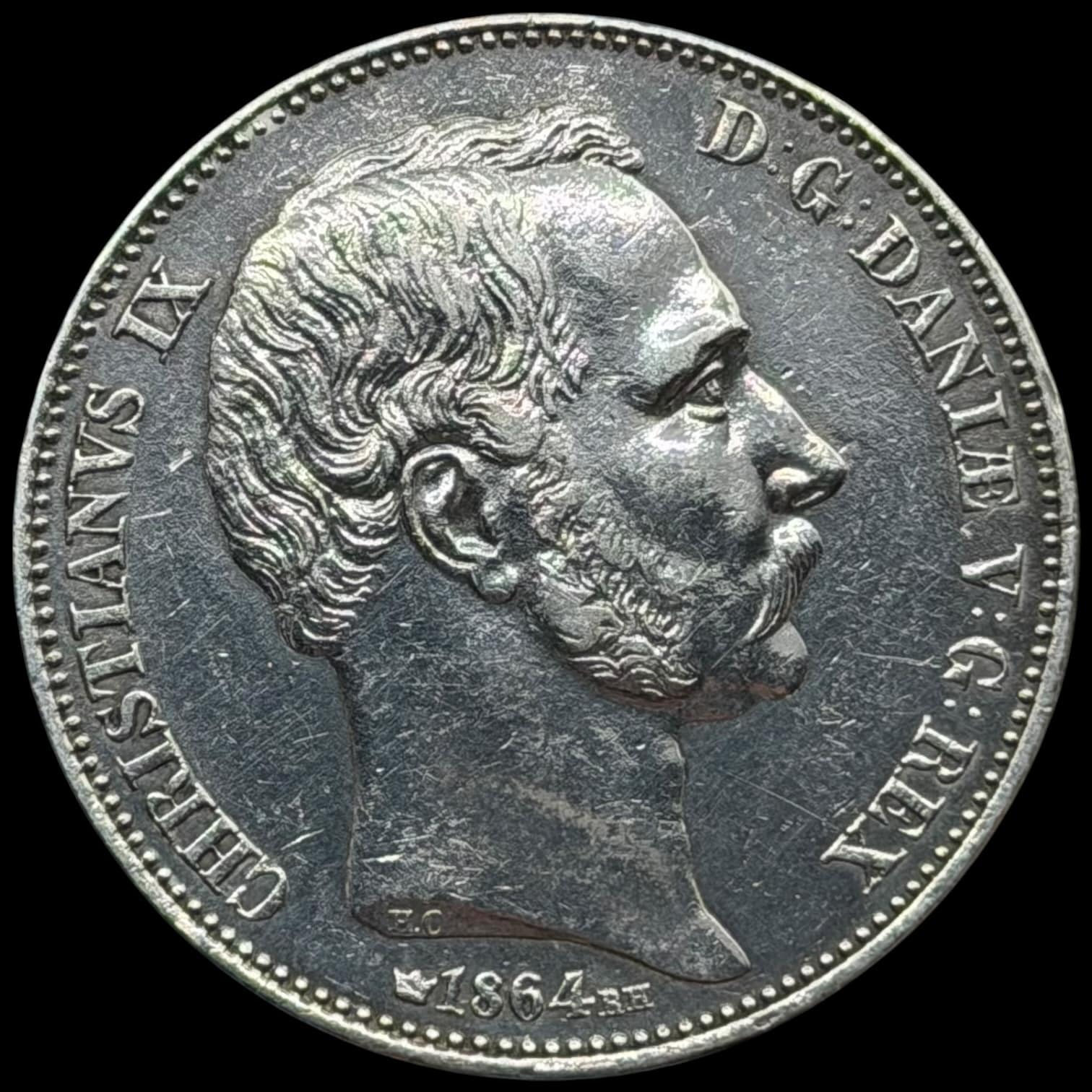 1864 RH, 2 rigsdaler, Chr.IX, Sieg 5.1, Hede 4A, Kva. 1+ renset