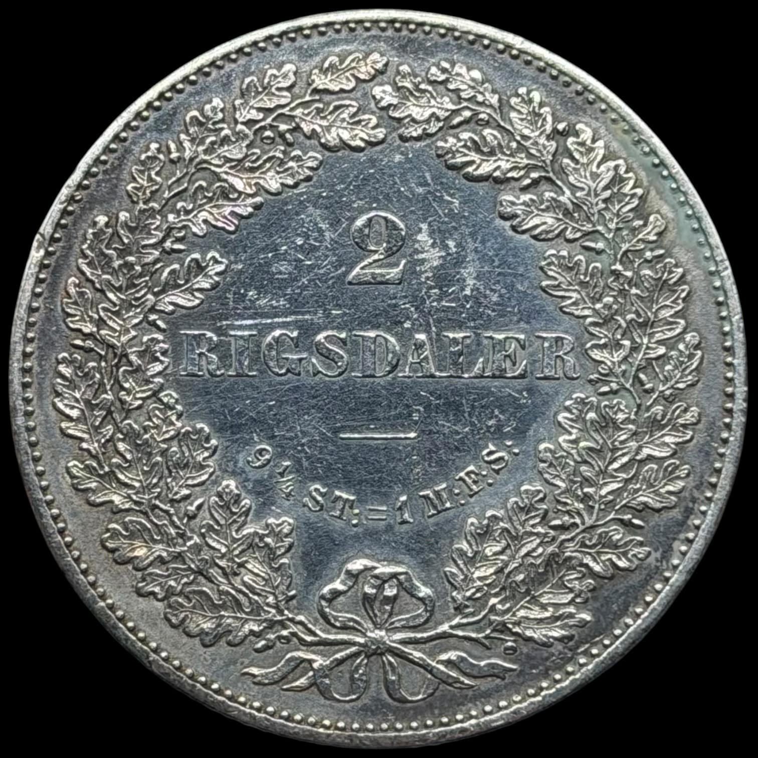 1864 RH, 2 rigsdaler, Chr.IX, Sieg 5.1, Hede 4A, Kva. 1+ renset - Image 2