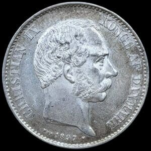 1897, 2 kroner, Chr.IX, Sieg 1.2, Hede 13B, Kva. 0-01 Medaljeprægskarakter